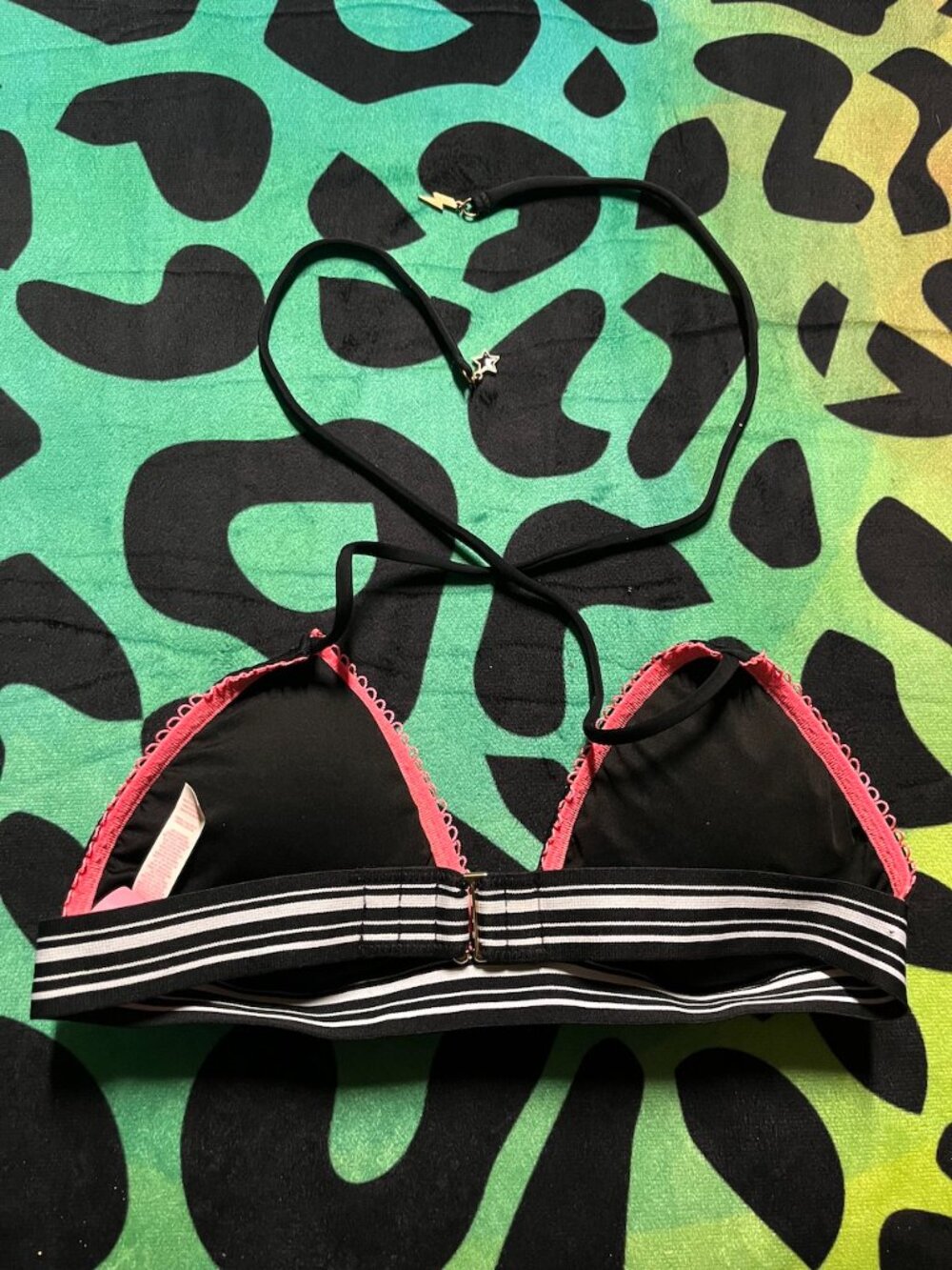 VICTORIA’S SECRET THE TEENY TRIANGLE BLACK SEQUIN UNLINED BIKINI BRA TOP MEDIUM - Picture 3 of 3